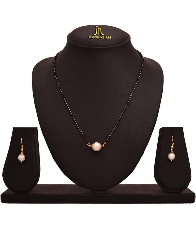 Traditional Ethnic 1g Gold Plated Pearl Designer Mangalsutra with Black Beaded Chain for Women view 2