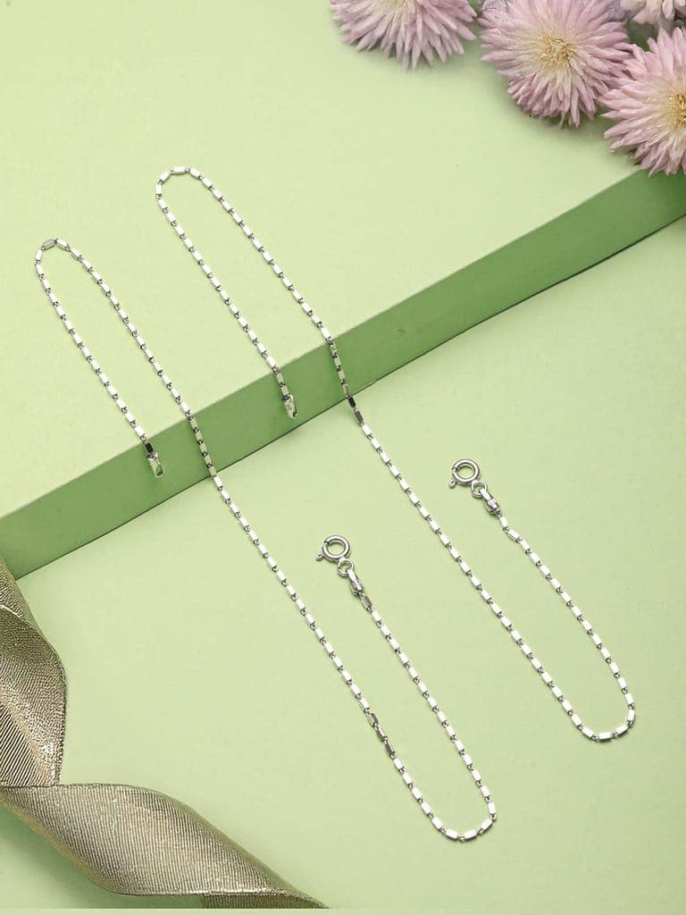 925 Sterling Silver Rhodium Plated Delicate Cylindrical Link Pair of Anklet