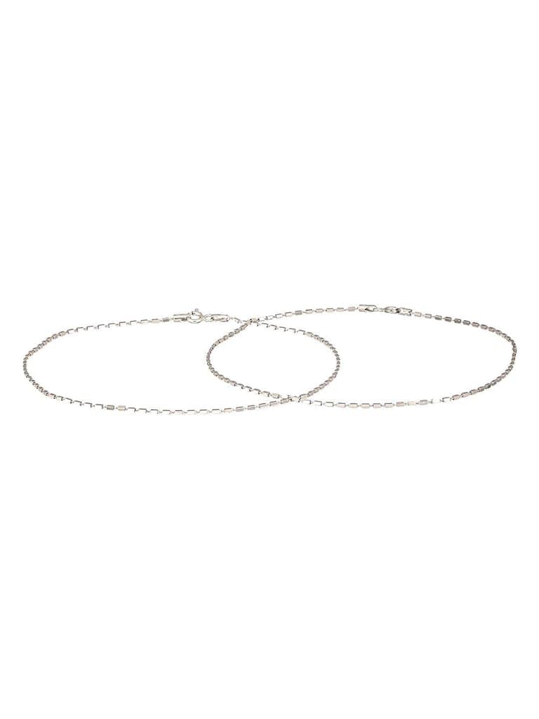 925 Sterling Silver Rhodium Plated Delicate Cylindrical Link Pair of Anklet view 10