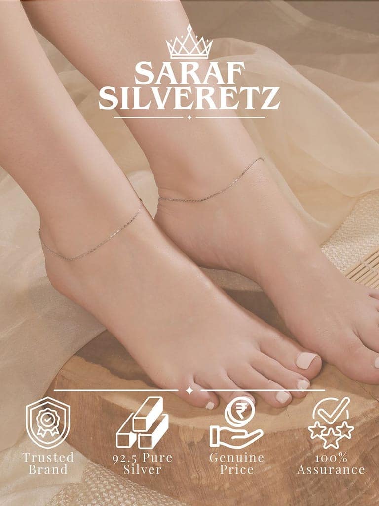 925 Sterling Silver Rhodium Plated Delicate Cylindrical Link Pair of Anklet view 3
