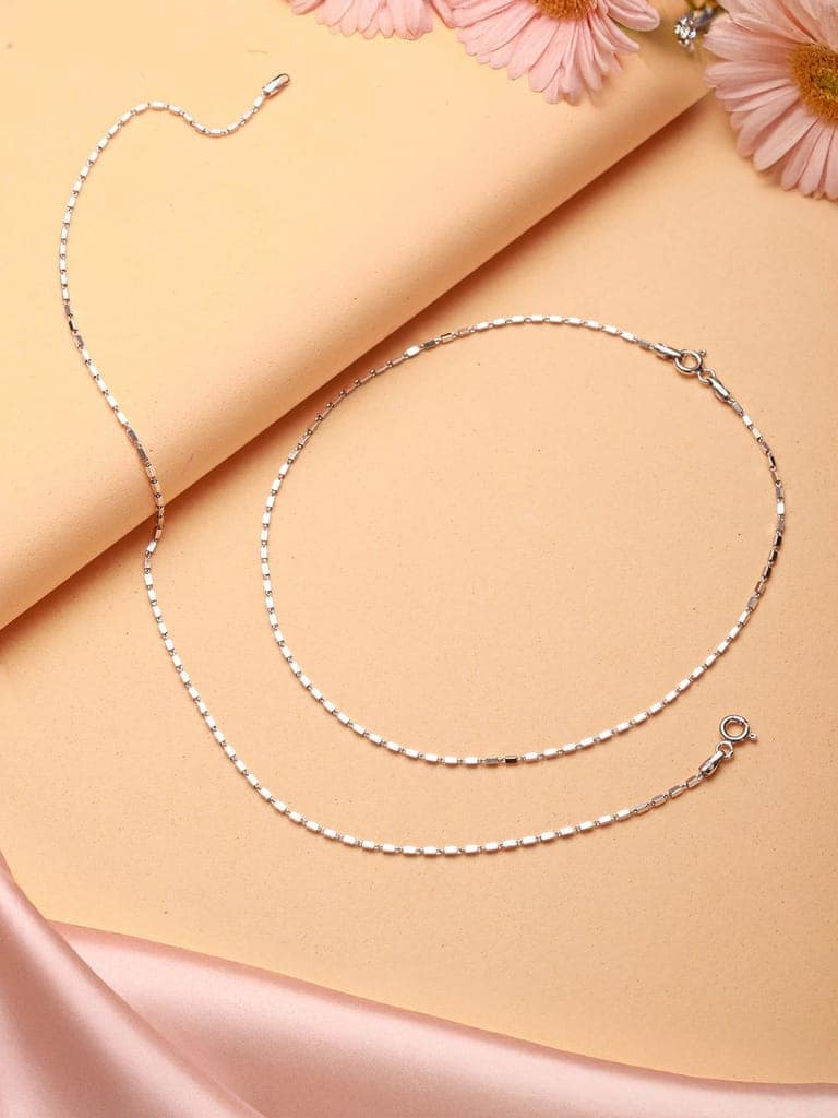 925 Sterling Silver Rhodium Plated Delicate Cylindrical Link Pair of Anklet view 6