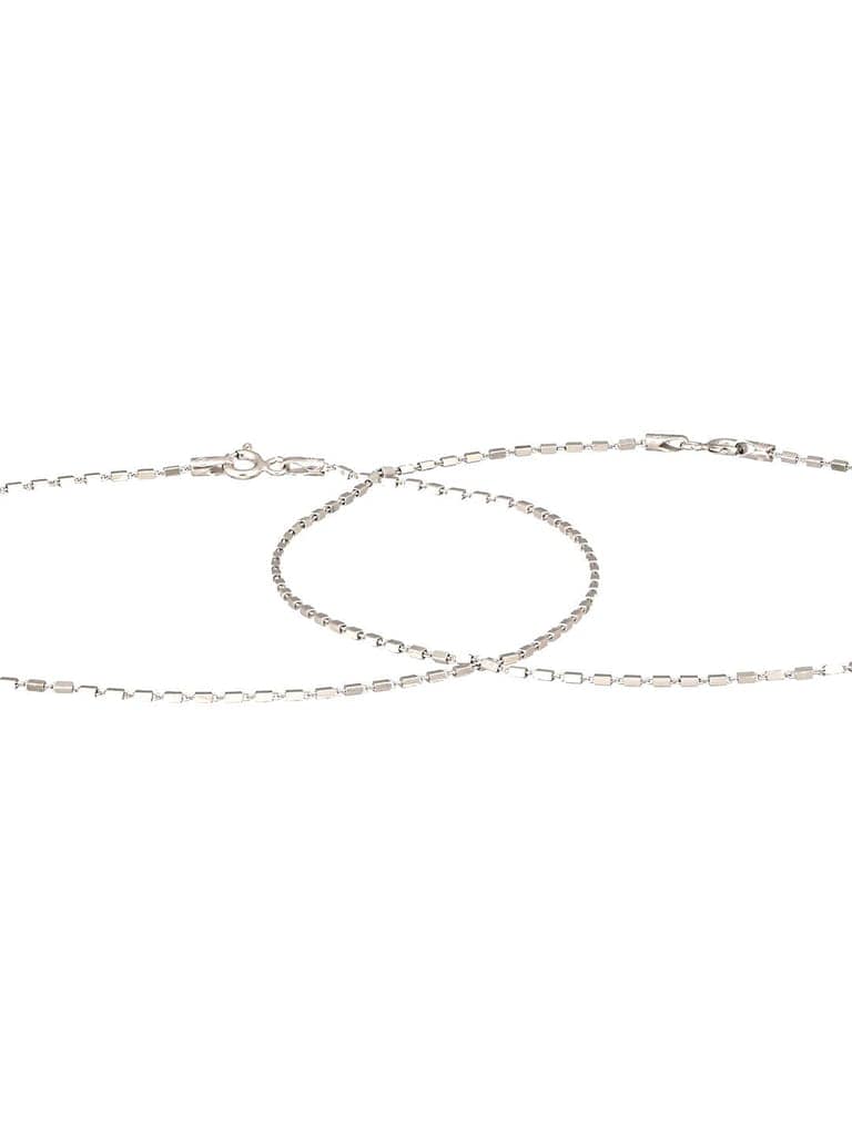 925 Sterling Silver Rhodium Plated Delicate Cylindrical Link Pair of Anklet view 9