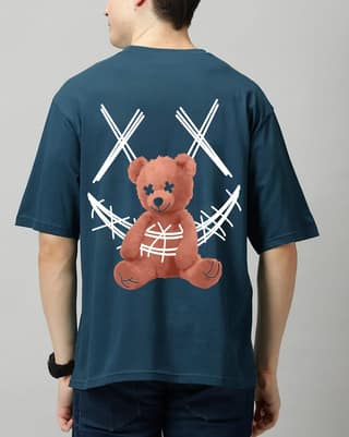 SCOTT FINCHER Men's Blue Graphic T-Shirt with Teddy Bear Design : AA(ARN)TBLUE_08