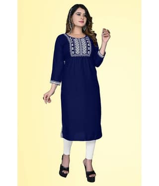 haya fashion - Navy Rayon Women's Straight Kurti ( Pack of 1 )