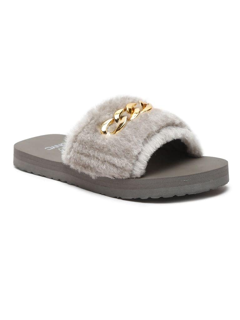 ONYC SuperComfy Kids Slippers for Girls - Grey Fur Sliders view 2