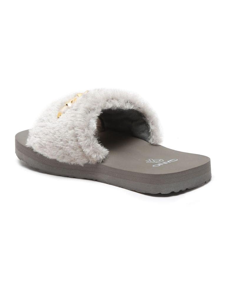ONYC SuperComfy Kids Slippers for Girls - Grey Fur Sliders view 5