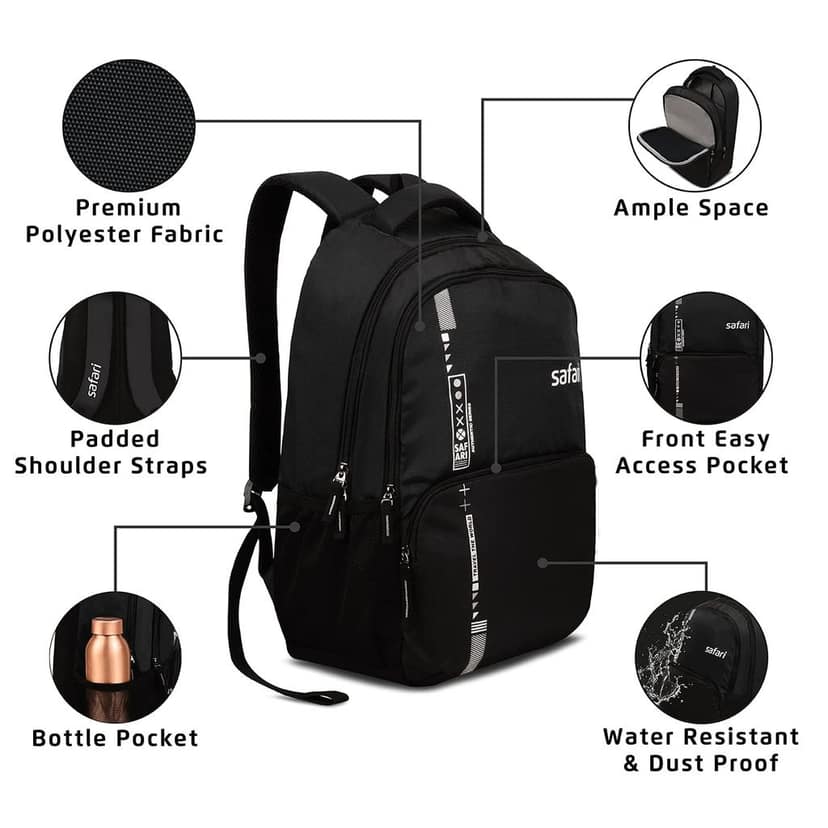 Quill Large Laptop Backpack 26 Ltrs Water Resistant Fabric - Black view 2