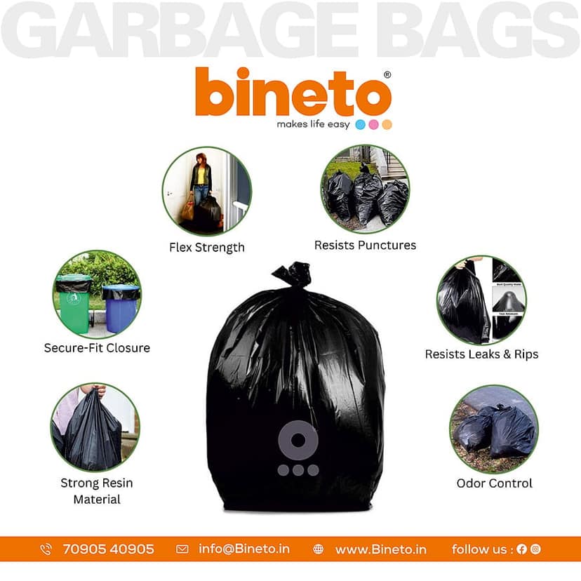 Bineto Oxo-Biodegradable Garbage Bag | 19 inch x 21 inch Medium Size | Ecofriendly Garbage Bag | 30 Bags in each roll | Earth & environment Safe garbage Bag | Sell price Rs. 18.00 to 49.00 ( Qunatity based) incl GST. view 3