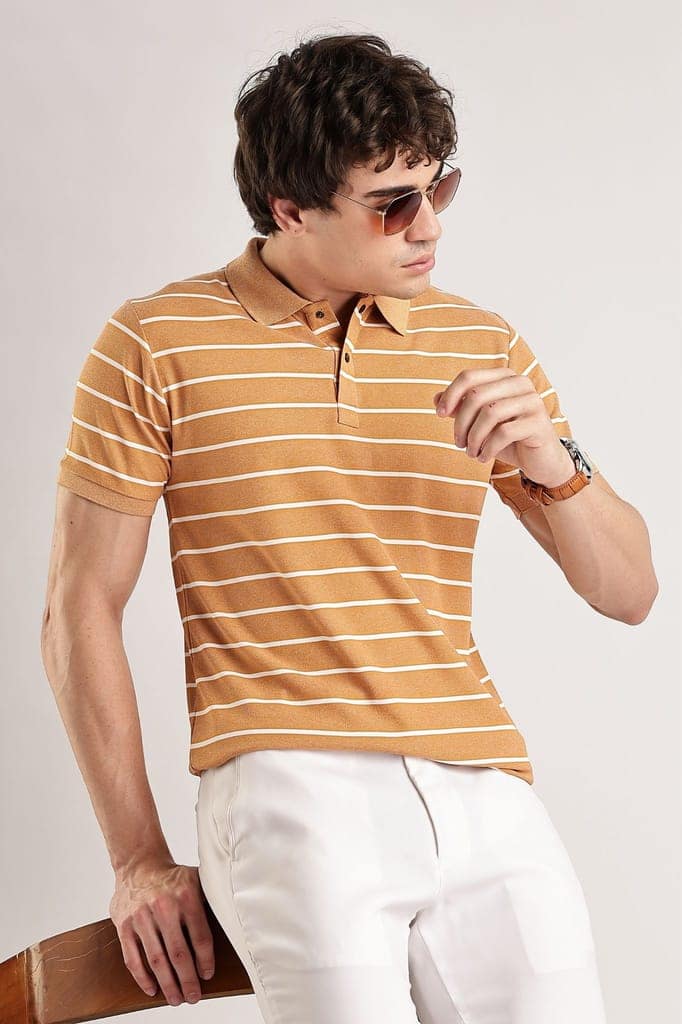Pollycotton Orange Striped Polo view 2
