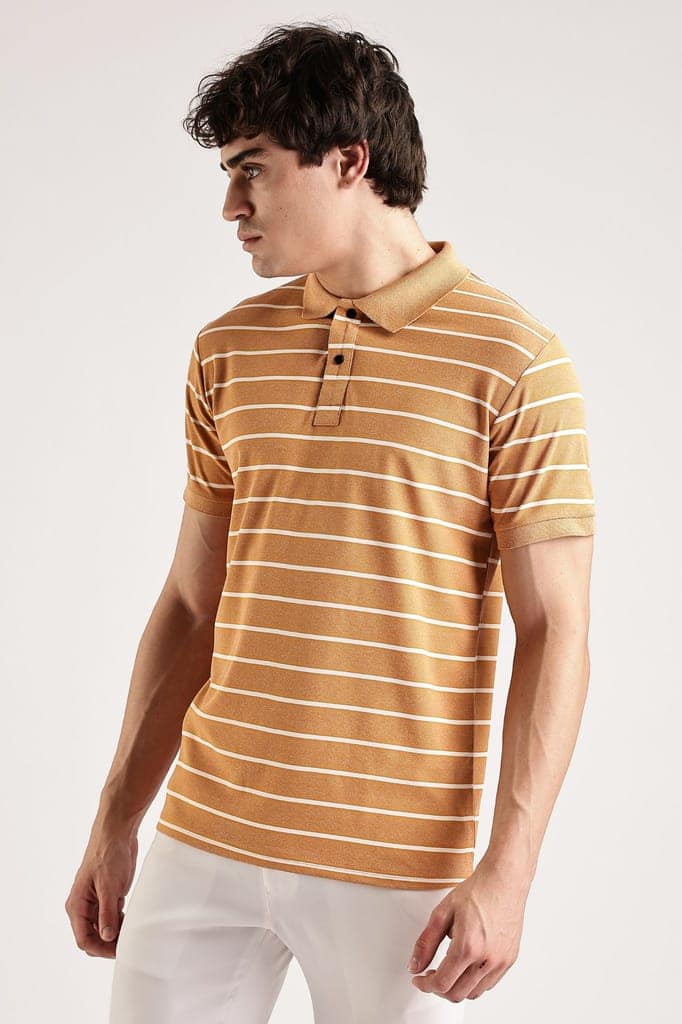 Pollycotton Orange Striped Polo view 3