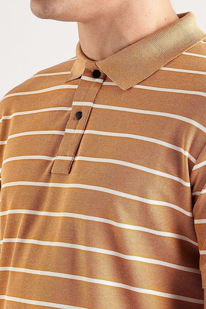 Pollycotton Orange Striped Polo view 4
