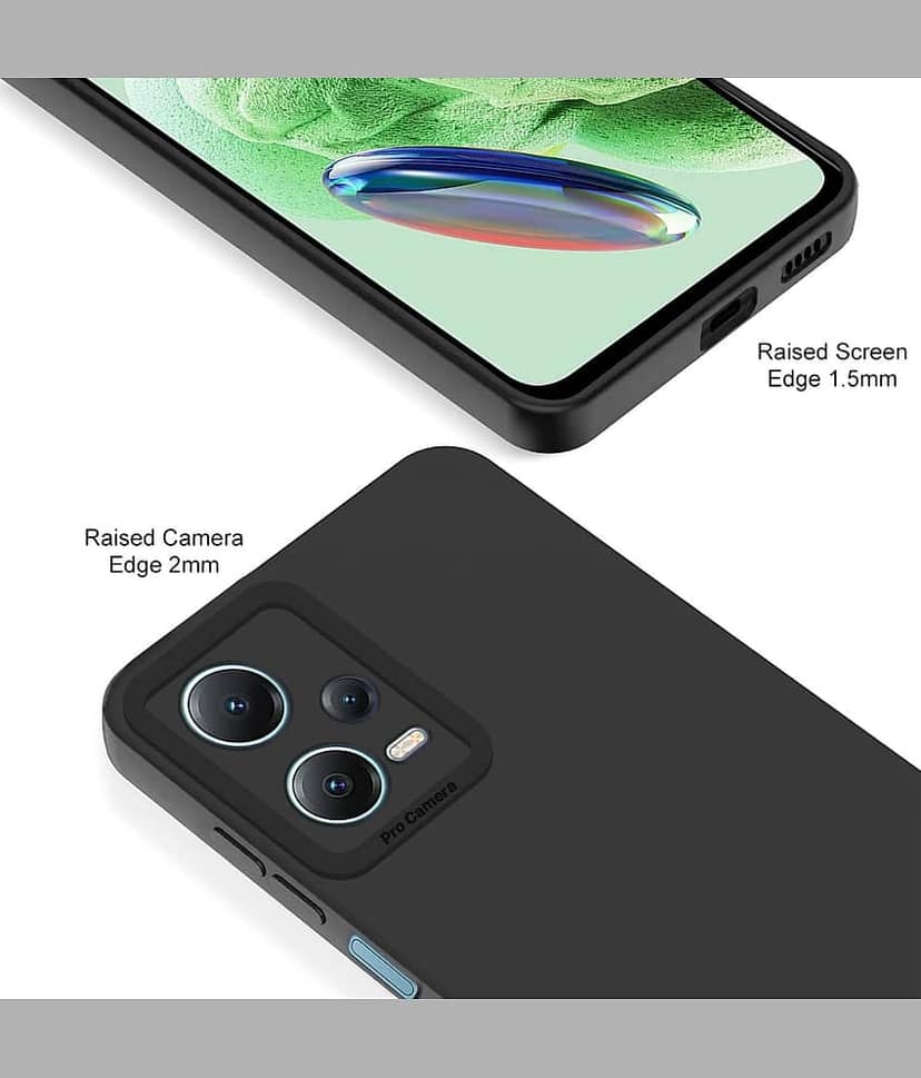 ZAMN - Black Silicon Plain Cases Compatible For Redmi Note 12 Pro 5G ( Pack of 1 ) view 2