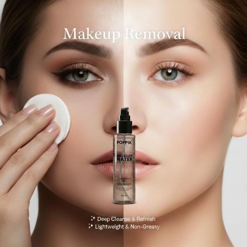 POPPIK Micellar Water, 100ml, Vegan Makeup Remover, Fragrance-Free, Non-Greasy Formula. view 6