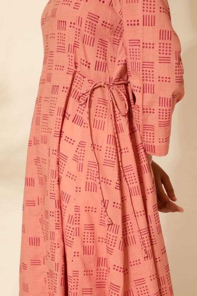 Tiera Pink Block Printed Flared Kurta view 5