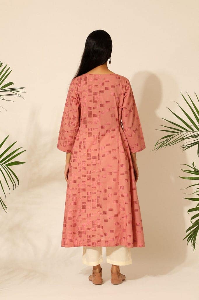 Tiera Pink Block Printed Flared Kurta view 7