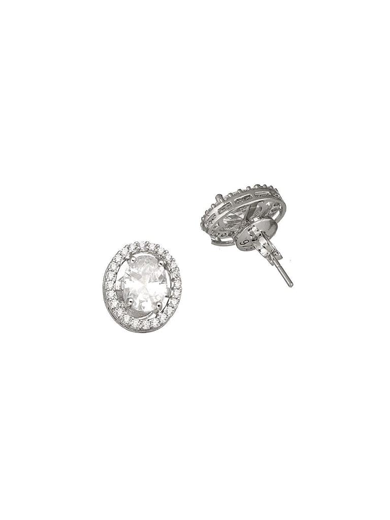 925 Sterling Silver AD Studded Rhodium Plated Oval Studds Earrings view 10