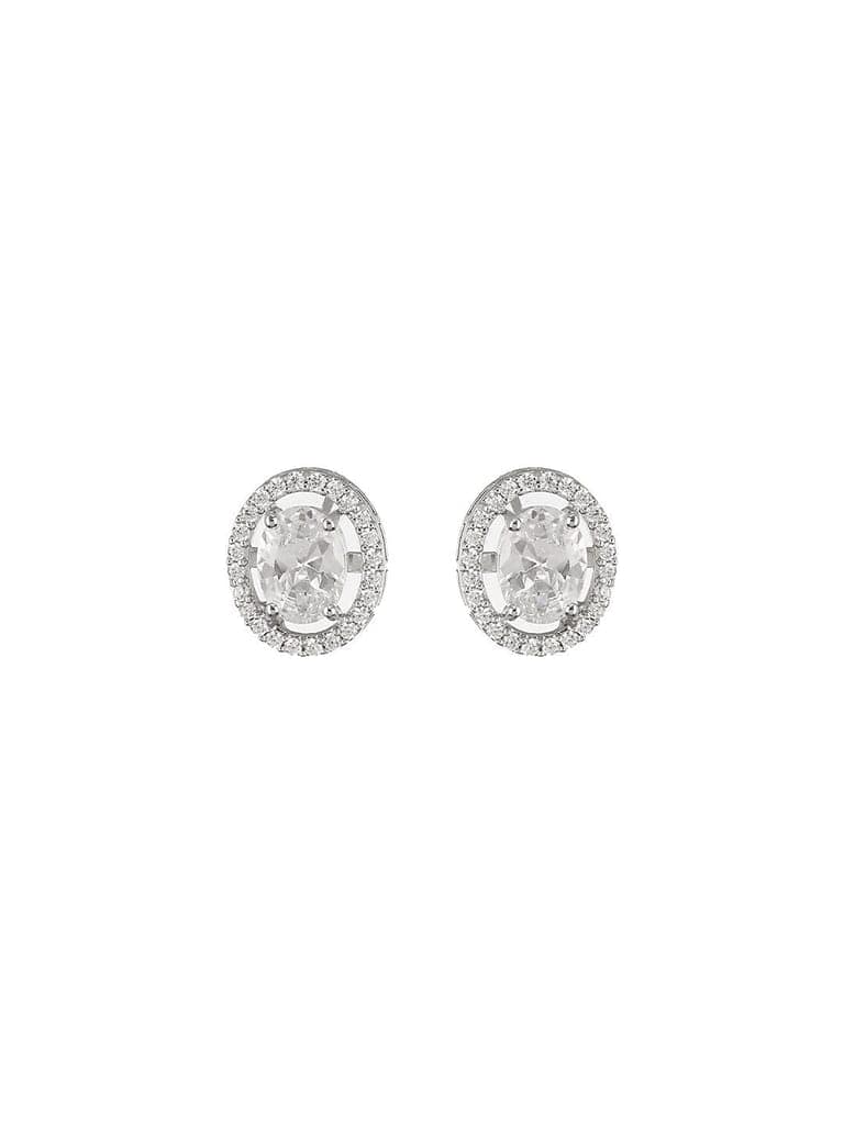 925 Sterling Silver AD Studded Rhodium Plated Oval Studds Earrings view 9