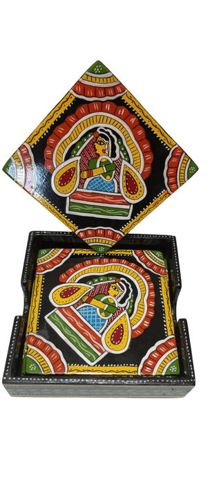 Exquisite 4-Inch Tea Coaster with Authentic Tikuli Painting from Ancient Bihar Art