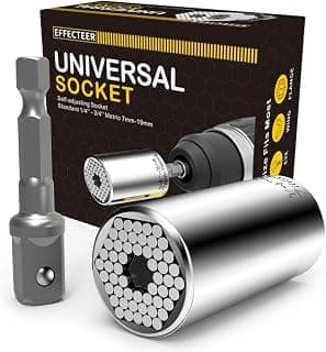 Universal Socket, Self-adjusting Socket Fits Standard 1/4' - 3/4' Metric 7mm-19mm, Adapter Socket for Wrench Ratchet & Power Drill, Tools Gifts for Men Him Husband Dad Father DIY Handyman Women (1)