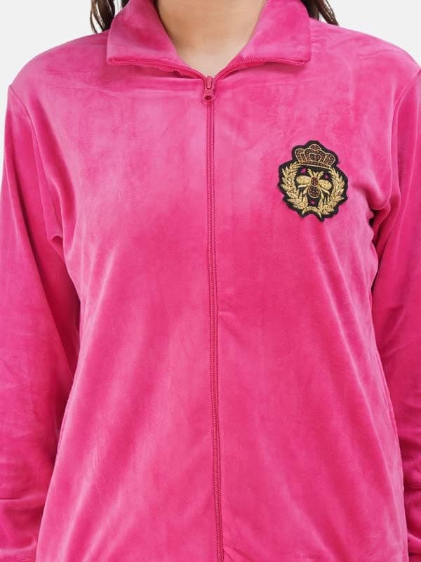 KOI SLEEPWEAR Soft Velvette Long Night Suit Dark Pink (Relaxed, Large, Dark Pink) view 4
