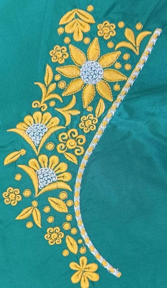 Green blouse with intricate golden embroidery view 3