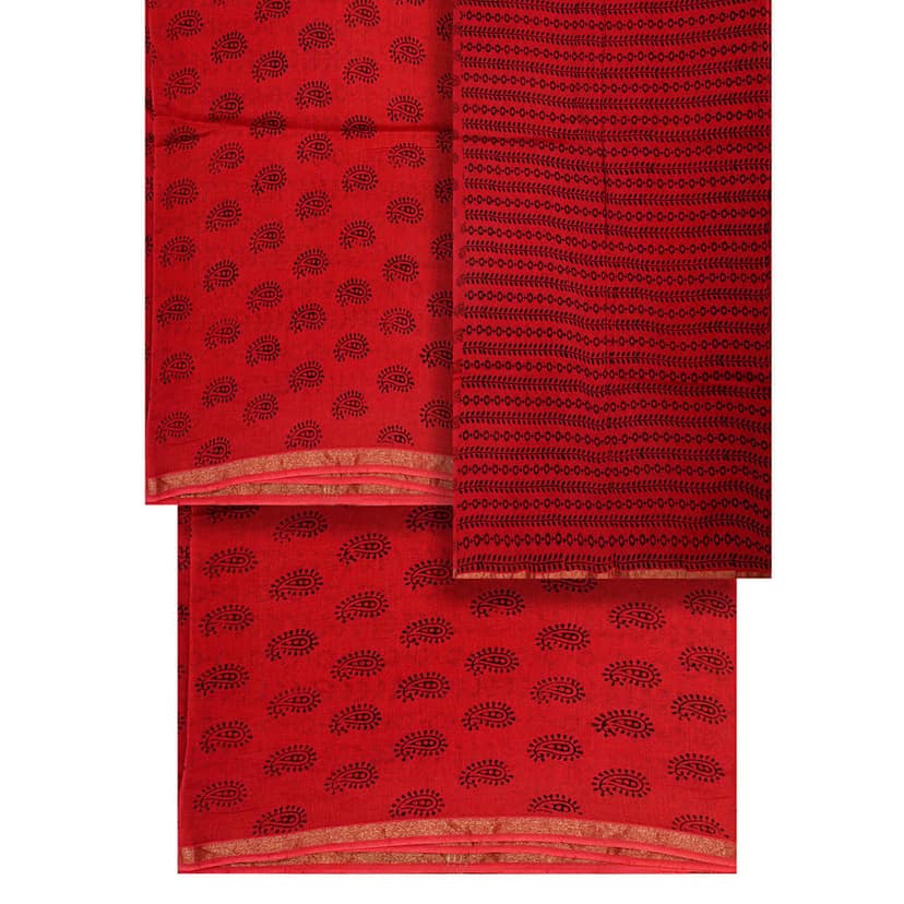 HANDLOOM CHANDERI 03 PCS BAGH PRINTED SUIT (SKU - 1RBS01260221 Suit 111) view 5