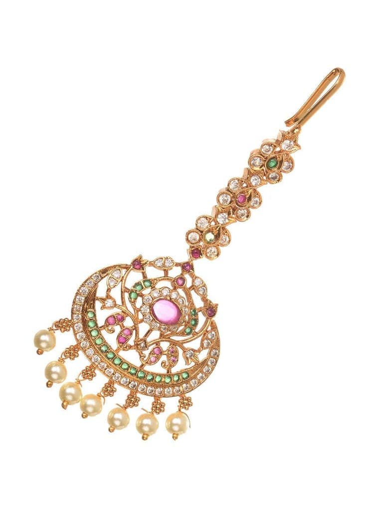 Gold Plated Multi AD Studded Maang Tikka view 3