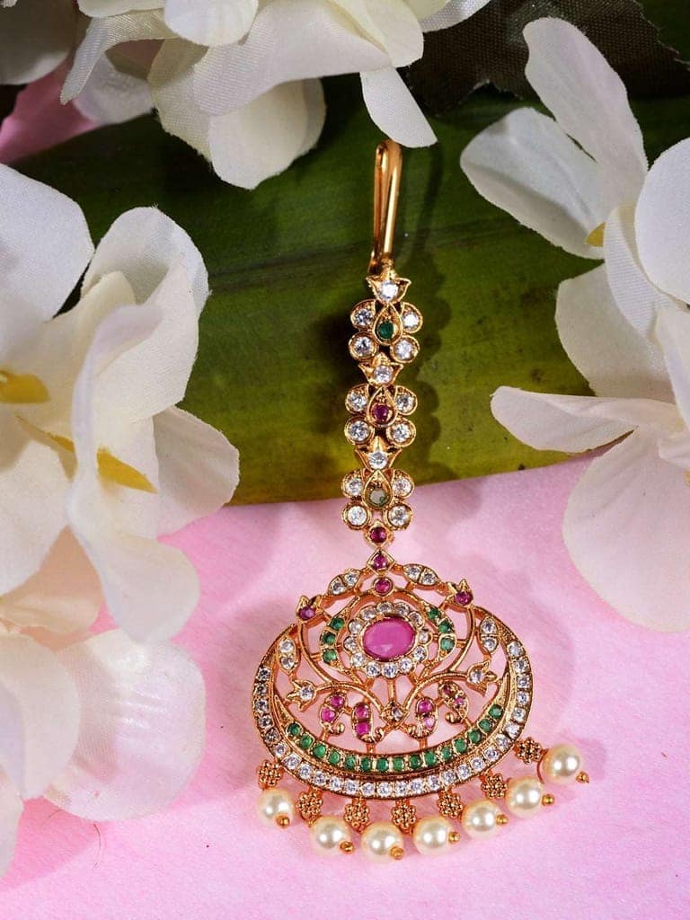 Gold Plated Multi AD Studded Maang Tikka view 6