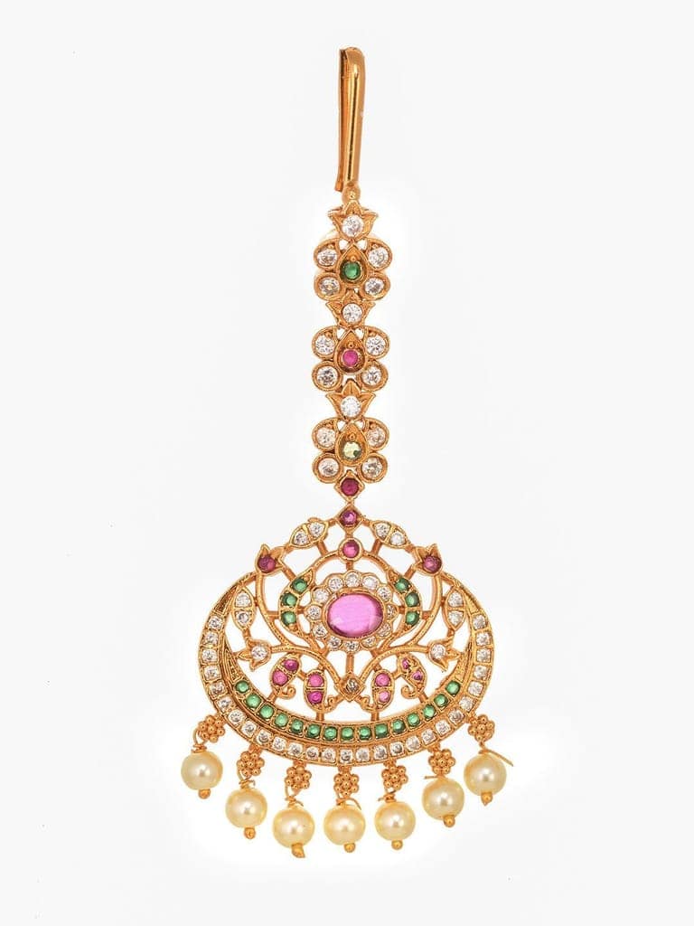 Gold Plated Multi AD Studded Maang Tikka view 8
