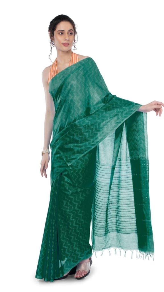 Kota Silk Saree Hooker's Green Color Sequence Pallu and full body Zig-Zag Design with running blouse-9639 view 2