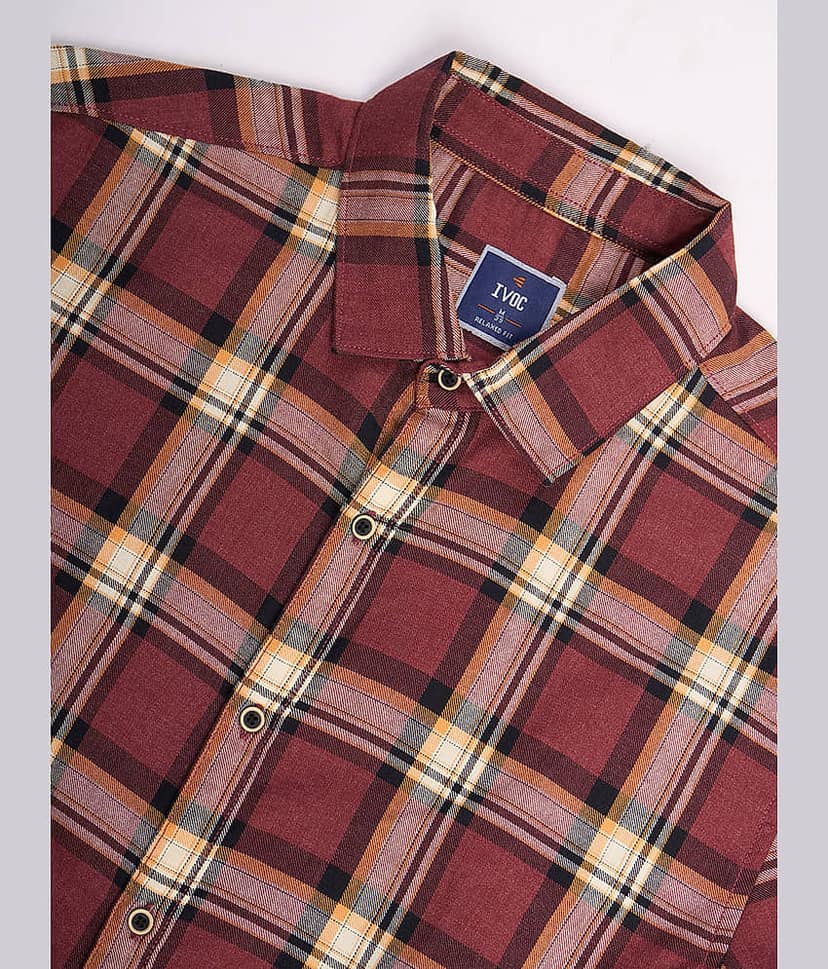 Bene Kleed Cotton Blend Relaxed Fit Checks Full Sleeves Men's Casual Shirt - Maroon ( Pack of 1 ) view 6