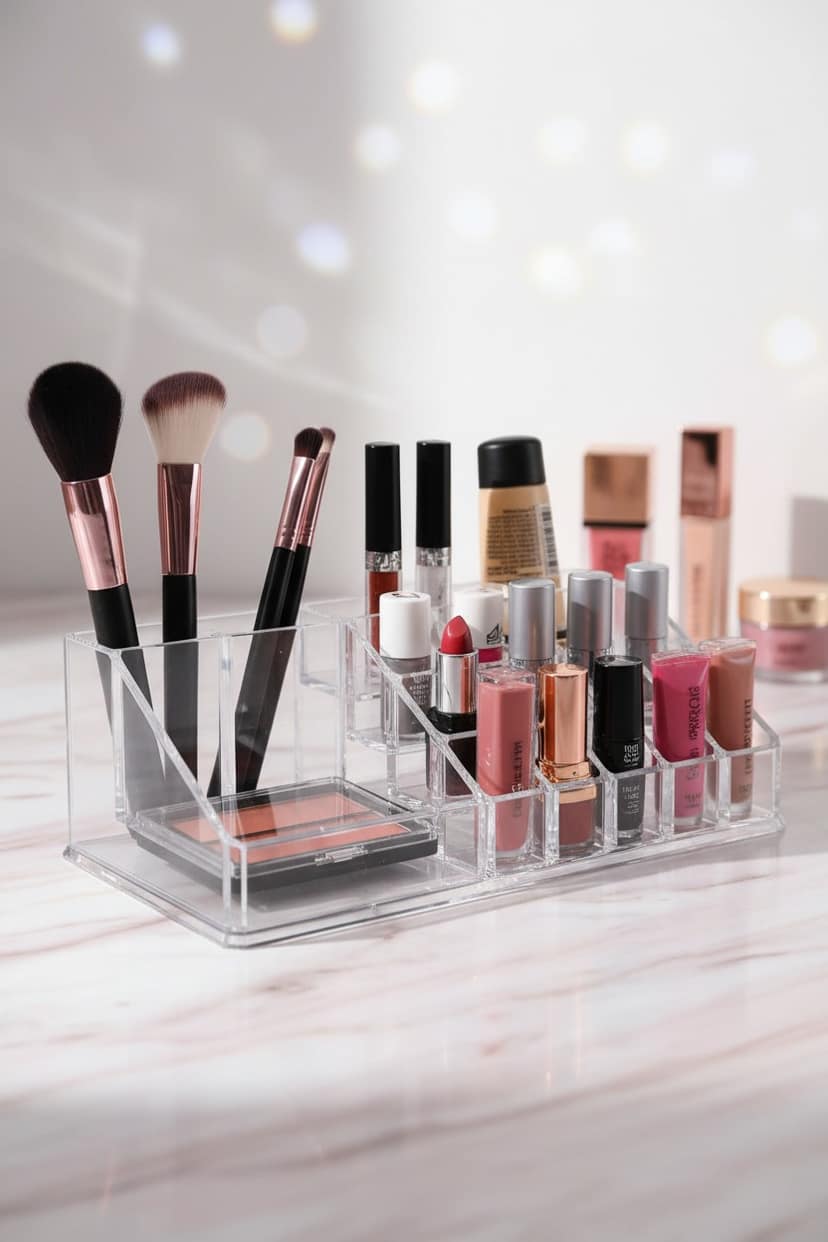 16-Compartment Transparent Makeup Organizer Box view 2
