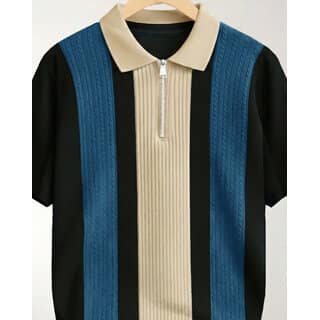 Ausk Mens Black, Teal Blue Graphic Print Cotton Blend Polo Collar T-Shirt view 2