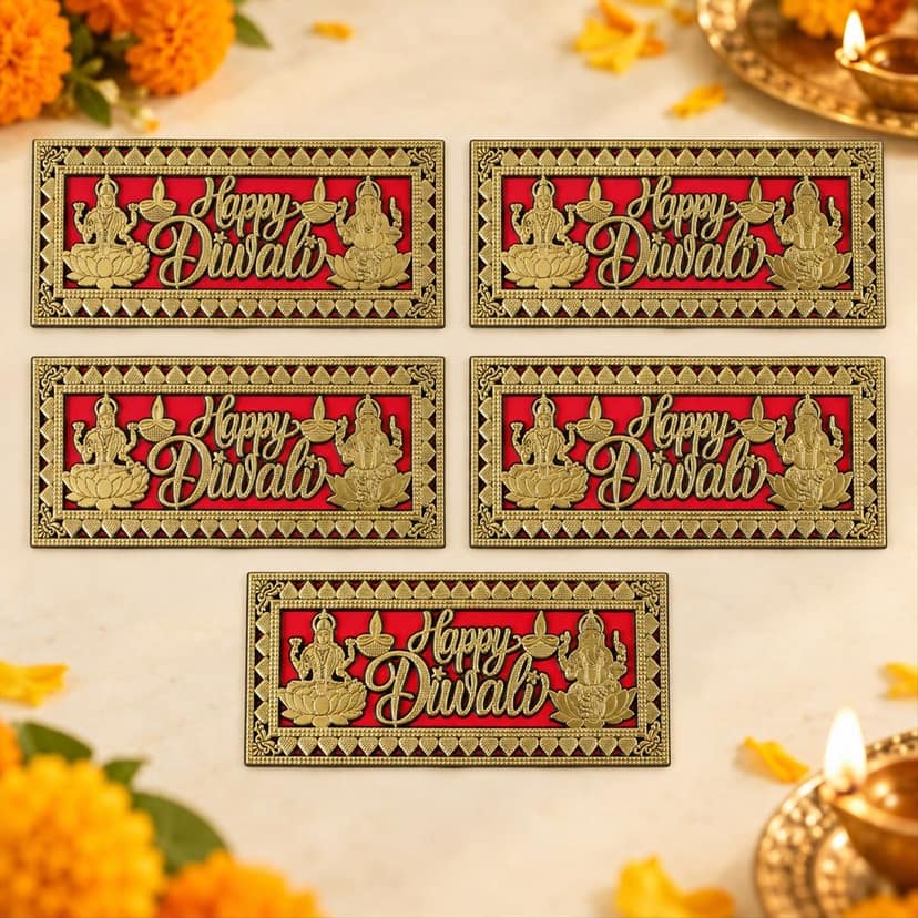 Golden Happy Diwali Stickers for Festive Door and Pooja Decor (5 Pc Set) view 2