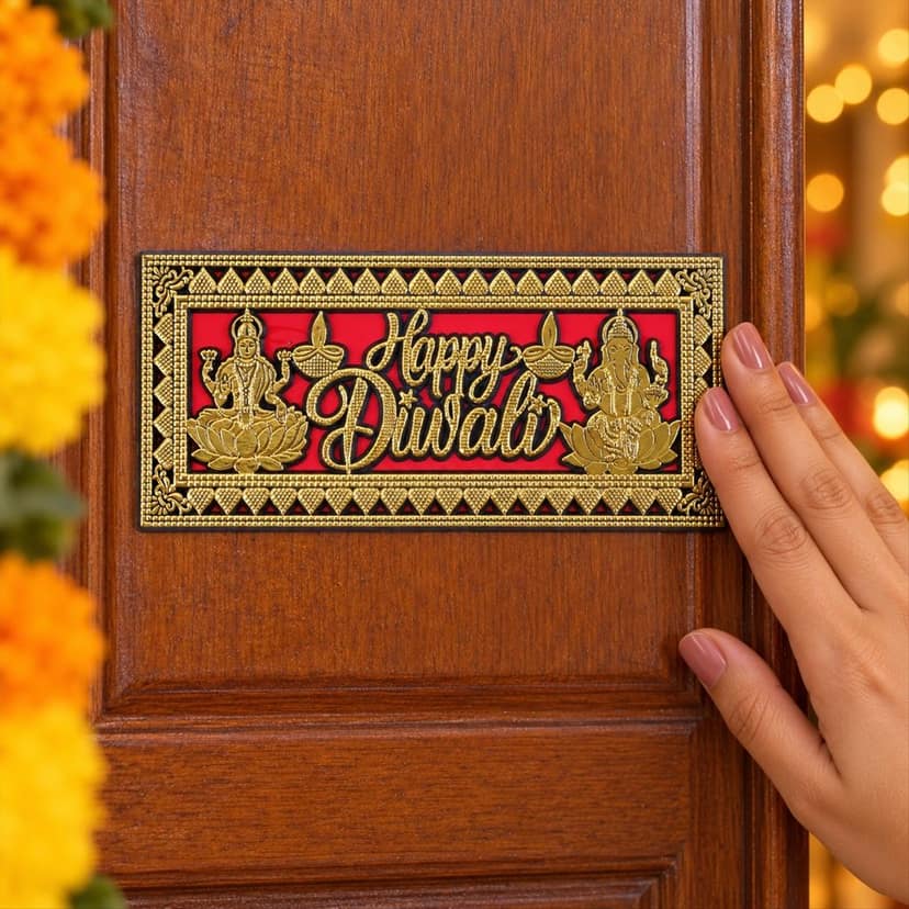 Golden Happy Diwali Stickers for Festive Door and Pooja Decor (5 Pc Set) view 3