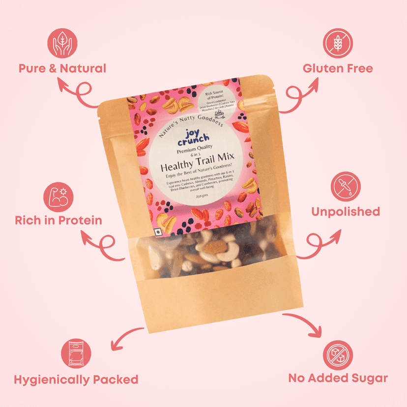 Joy Crunch Mixed Dry Fruits | Healthy Trail Mix 250g | 6 in 1 Nuts and Berries Mix | Premium Dry Fruits and Nuts | Containing Almonds, Cashew Nuts, Pistachios, Raisins, Blueberries & Cranberries view 3