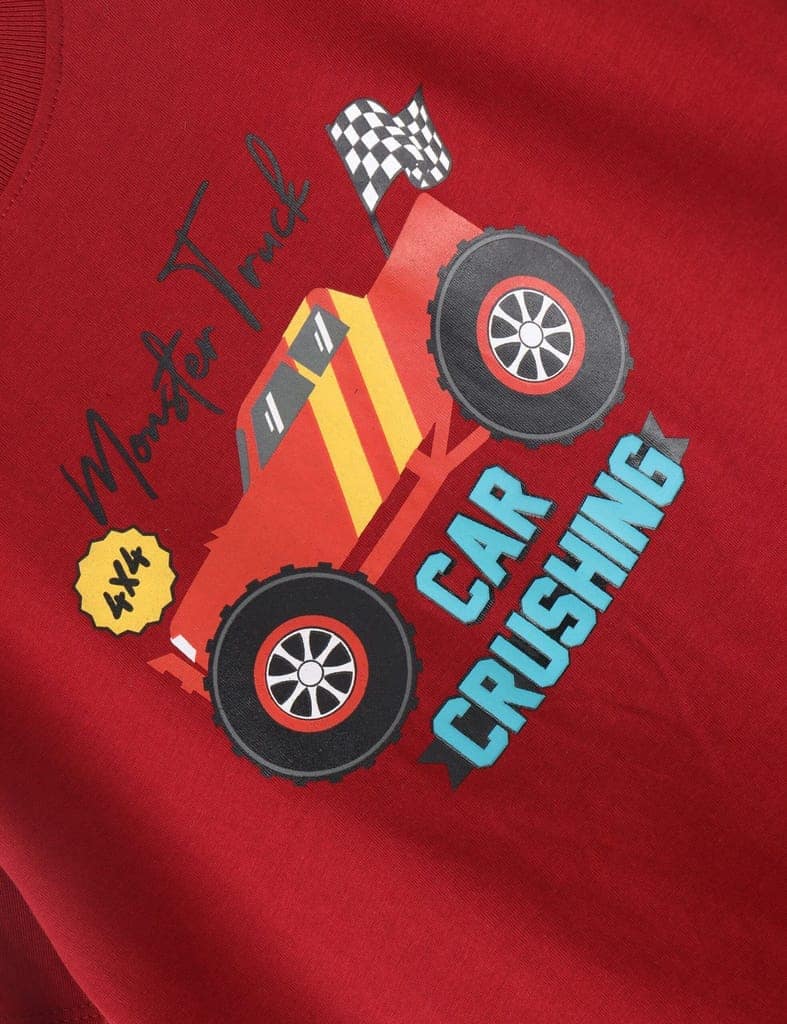 Boys T shirt Cotton Winery Red "Monster Truck" Boys' T-Shirt view 3
