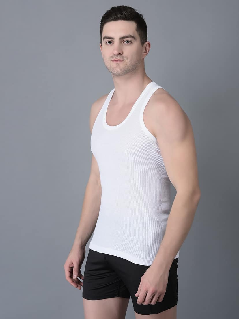 Men's White Pack of 2 Solid Combed Cotton Vest view 2