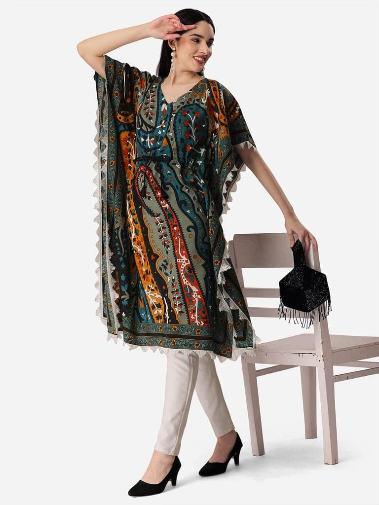 Buy & Try Women's Cotton Printed Kaftan Kurtas Beach Night Wear Dress. view 5