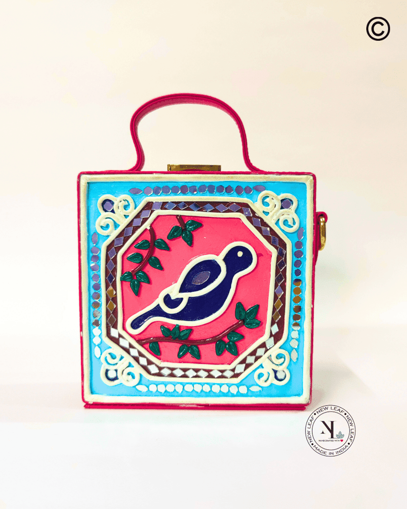 Mini Bird Lippan Art Handcrafted Square Box Bag