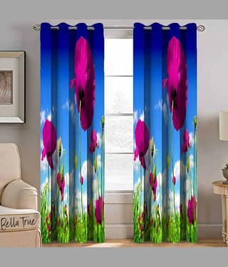 BELLA TRUE Set of 2 Window SemiTransparent Eyelet Polyester Multi Color Curtains ( 152 x 113 cm )