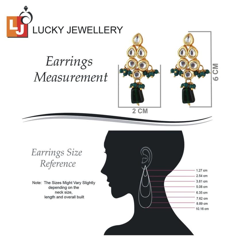 LUCKY JEWELLERY Back Meenakari 18k Gold Plated Green Color Tika Earring Combo Uncut Big Faux Kundan Choker Necklace set (974-J5SK-1782-G) view 5