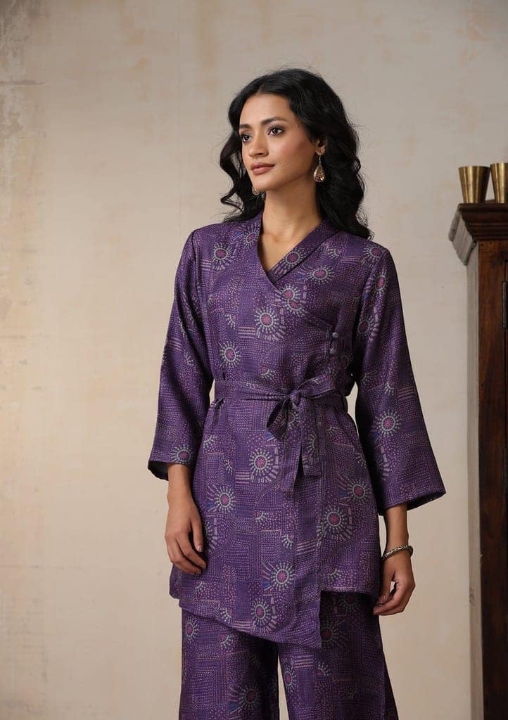 HOC Crafts Pashmina Printed Women's 2 PC Co-ord Set - Purple view 2