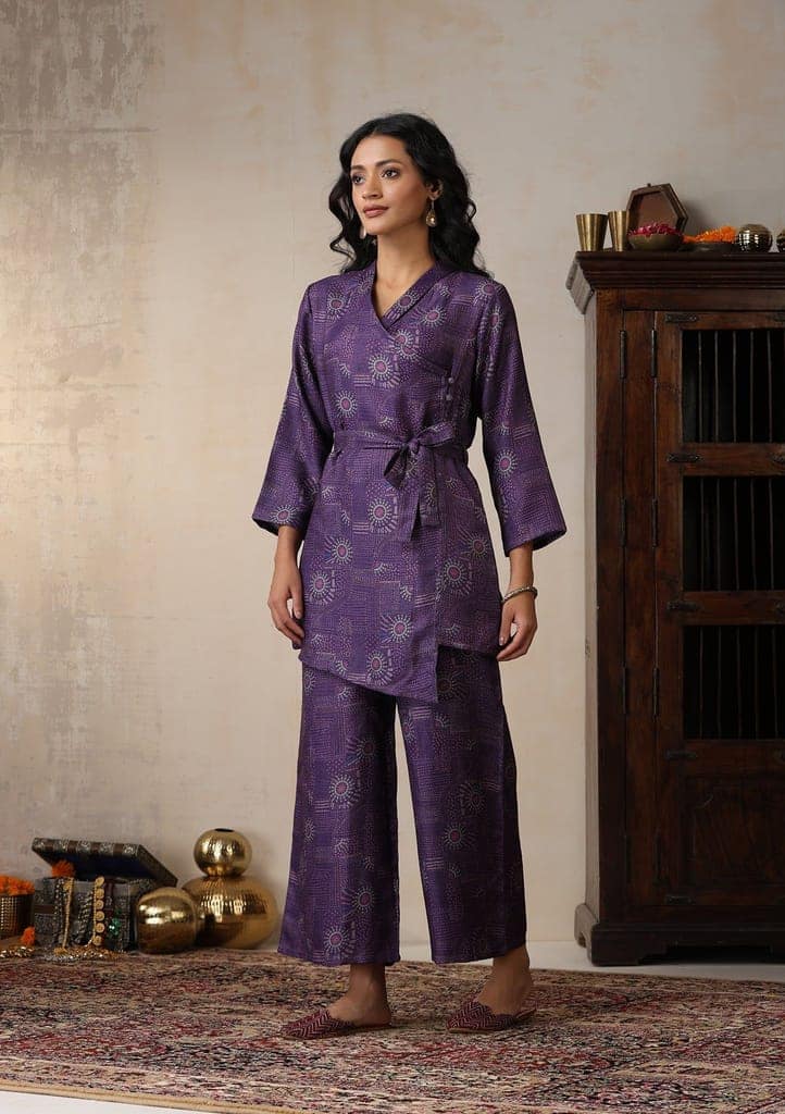HOC Crafts Pashmina Printed Women's 2 PC Co-ord Set - Purple view 3