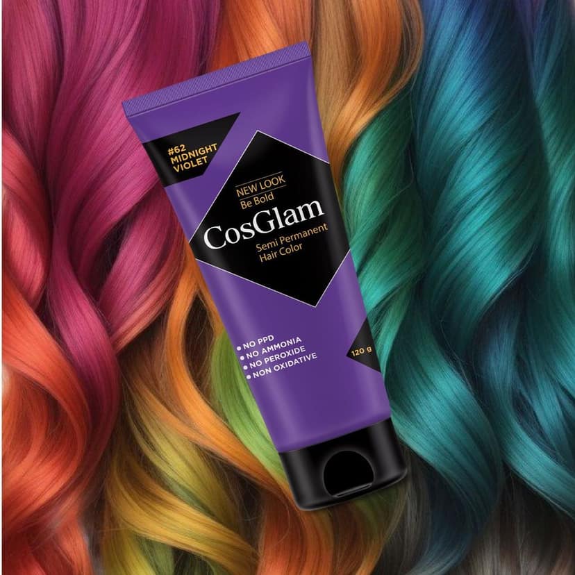 COSGLAM Semi Permanent Hair Color, No Peroxide, Non Oxidative, Ammonia Free Hair Colour 62 Midnight Violet - 120gm view 9