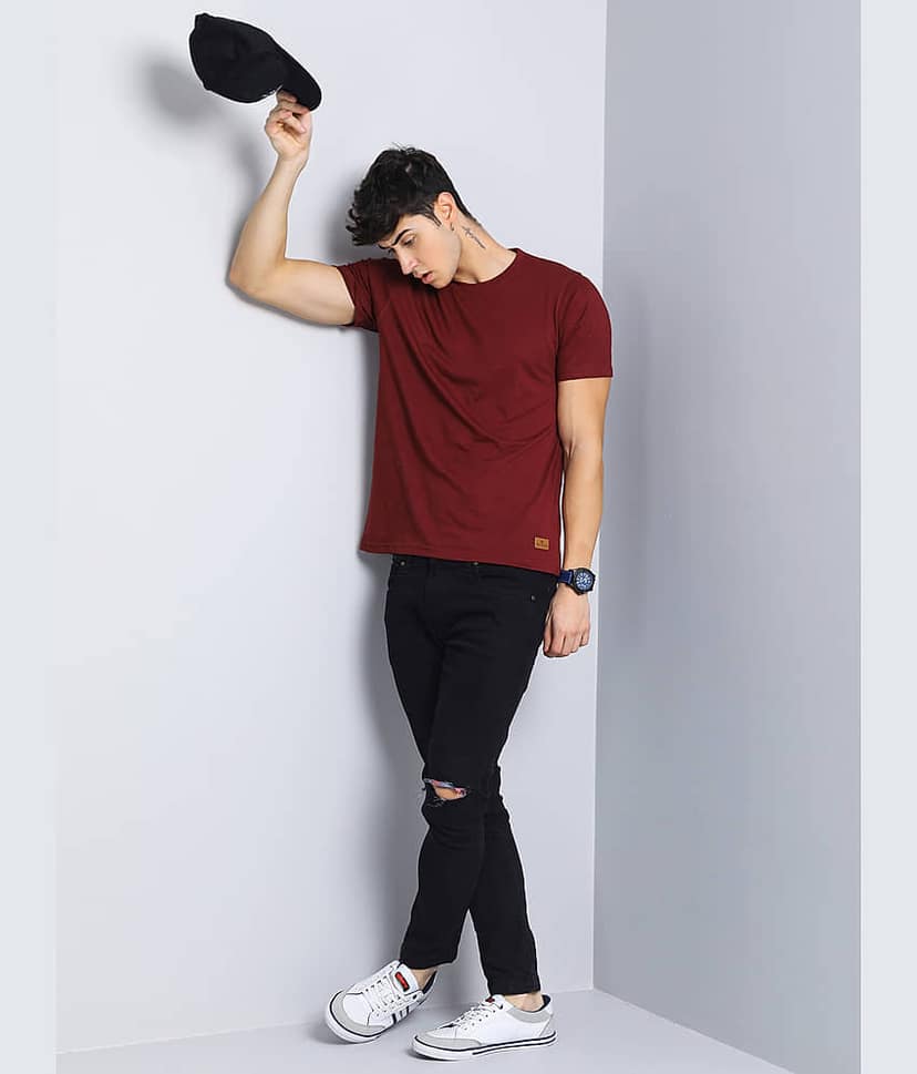Paul Street Pack of 1 Cotton Blend Slim Fit Men's T-Shirt ( Maroon ) view 5