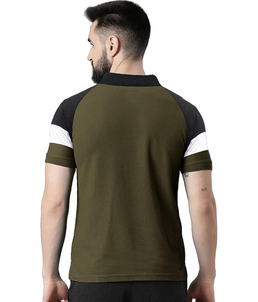 Leotude Pack of 1 Cotton Blend Regular Fit Colorblock Half Sleeves Men's Polo T Shirt ( Olive ) view 2