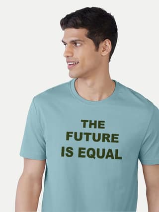 Men Light Blue Printed The Future is equal T-shirt