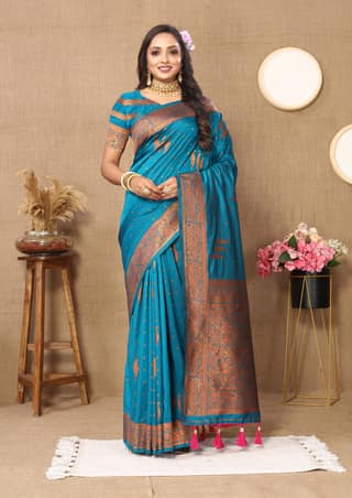 Soft silk saree with COPPER zari weaving design...