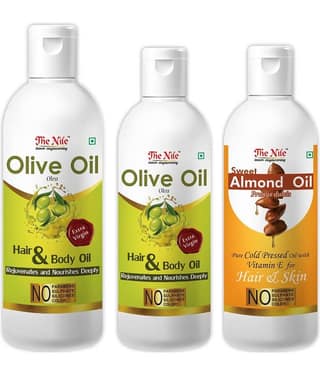 The Nile Olive Oil 150 ML + 100 Ml (250 ML) + Almond Oil 100 ML 350 mL Pack of 3